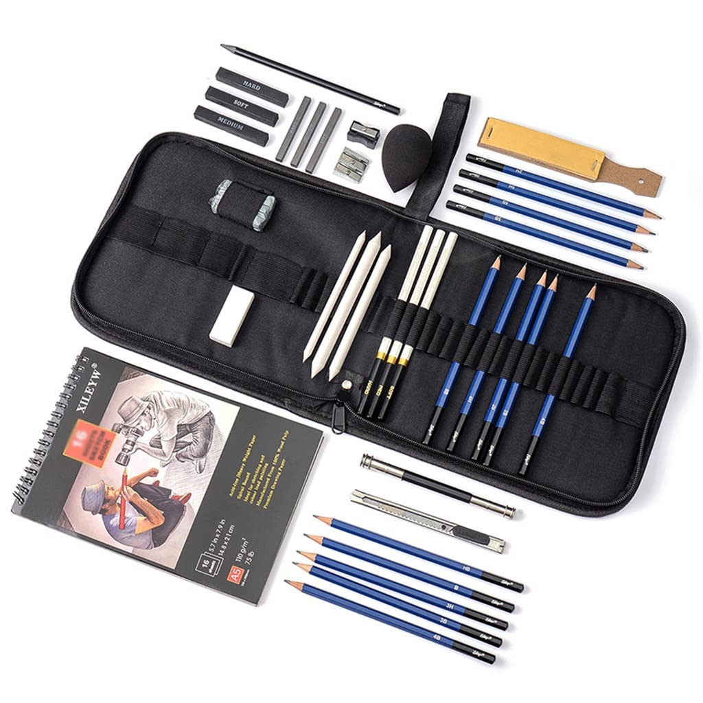 Set di schizzi, matite, quaderni, penne, borse, carta per evidenziare, penne perhizzi, matite, quaderni, penne, borse, carta per evidenziare, penne per pittori, studenti, materiale artistico