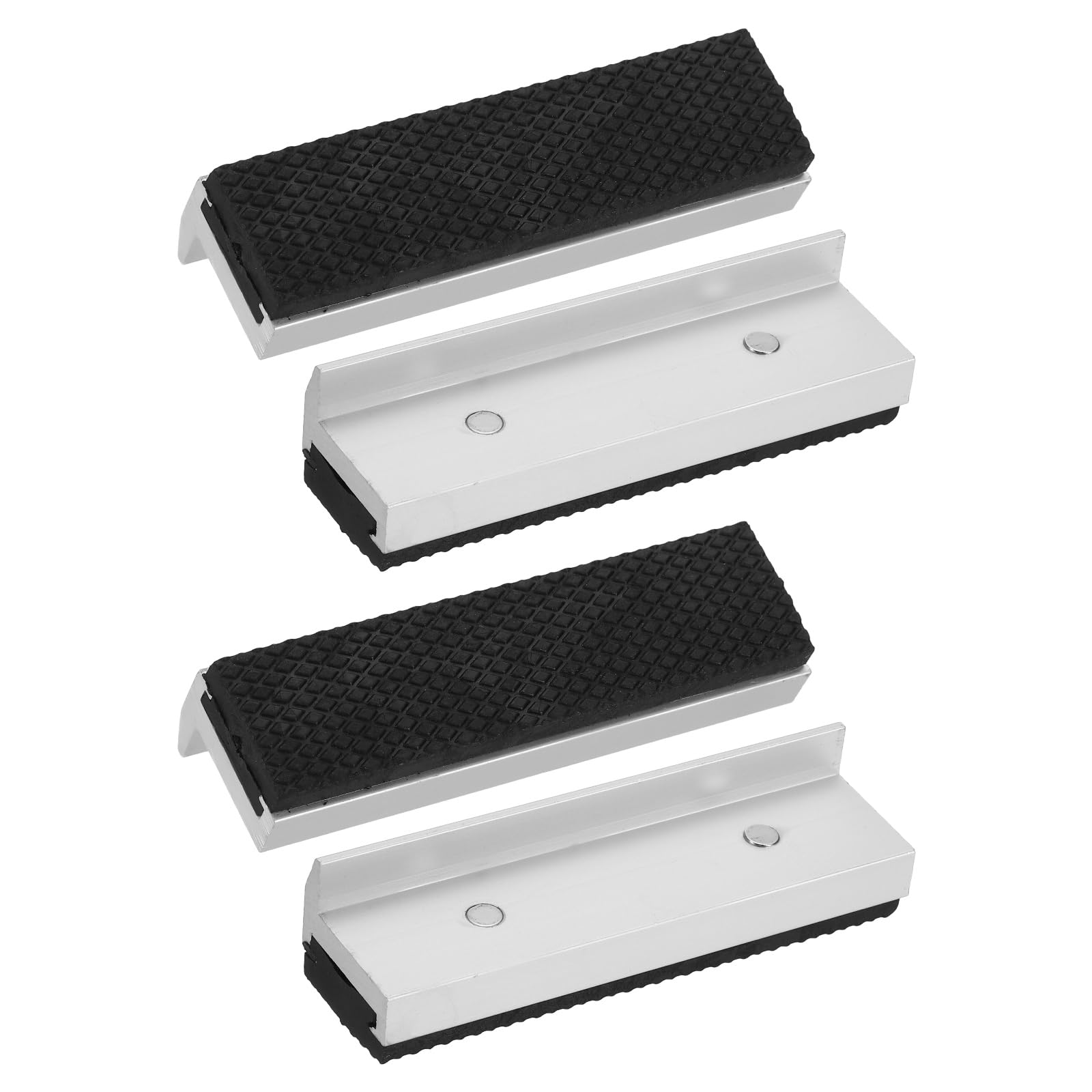 sourcing map 2 Set Vise Jaw Pads 4" Aluminum Magnetic Vise Soft Jaws Standard Anti-Scratches Vice Covers Tools for DIY Making Woodworking Clamping Plumbing, Silver/Black