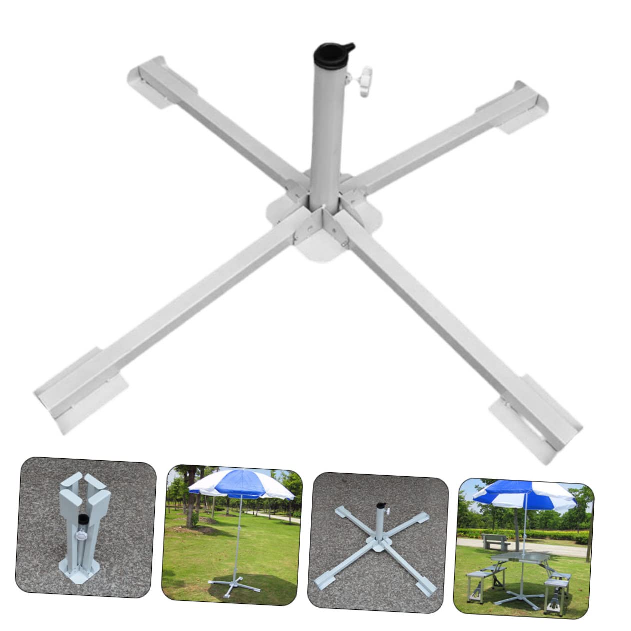TOYANDONA 2 Pièces Porte-Parapluie Grand Parapluie parasols de terrasse Stand de Parapluie Pieds de Parapluie Rester Jardin de Stand Parapluie Support de Parapluie de Plage Acier Blanche
