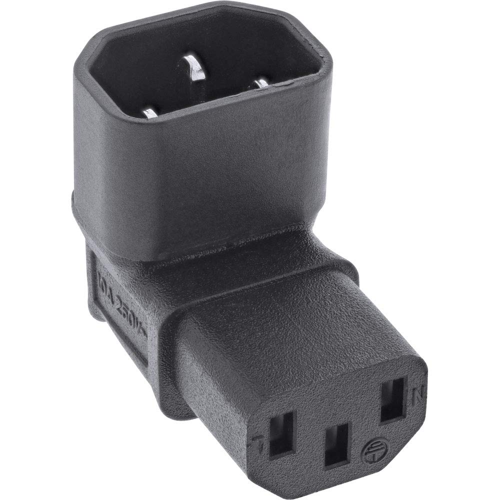 InLine® 16723F adapter sieciowy IEC 60320 C14 / C13, kąt górny/dół, 3-biegunowe urządzenia chłodzące