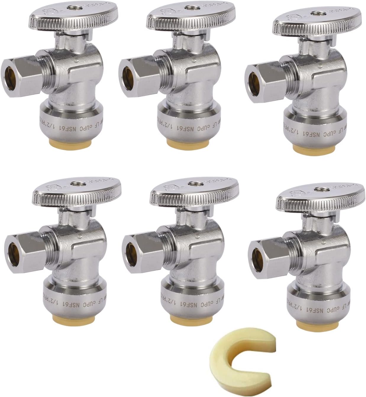 GUOFIS Push Fit 1/4 Turn Angle Stop Valve,1/2 Push X 3/8 Inch