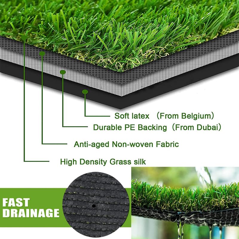 Astroturf - Erba sintetica spessa e realistica, 3,5 cm x 1,5 m, per interni ed esterni, tappeto per giardino, cortile, patio, balcone