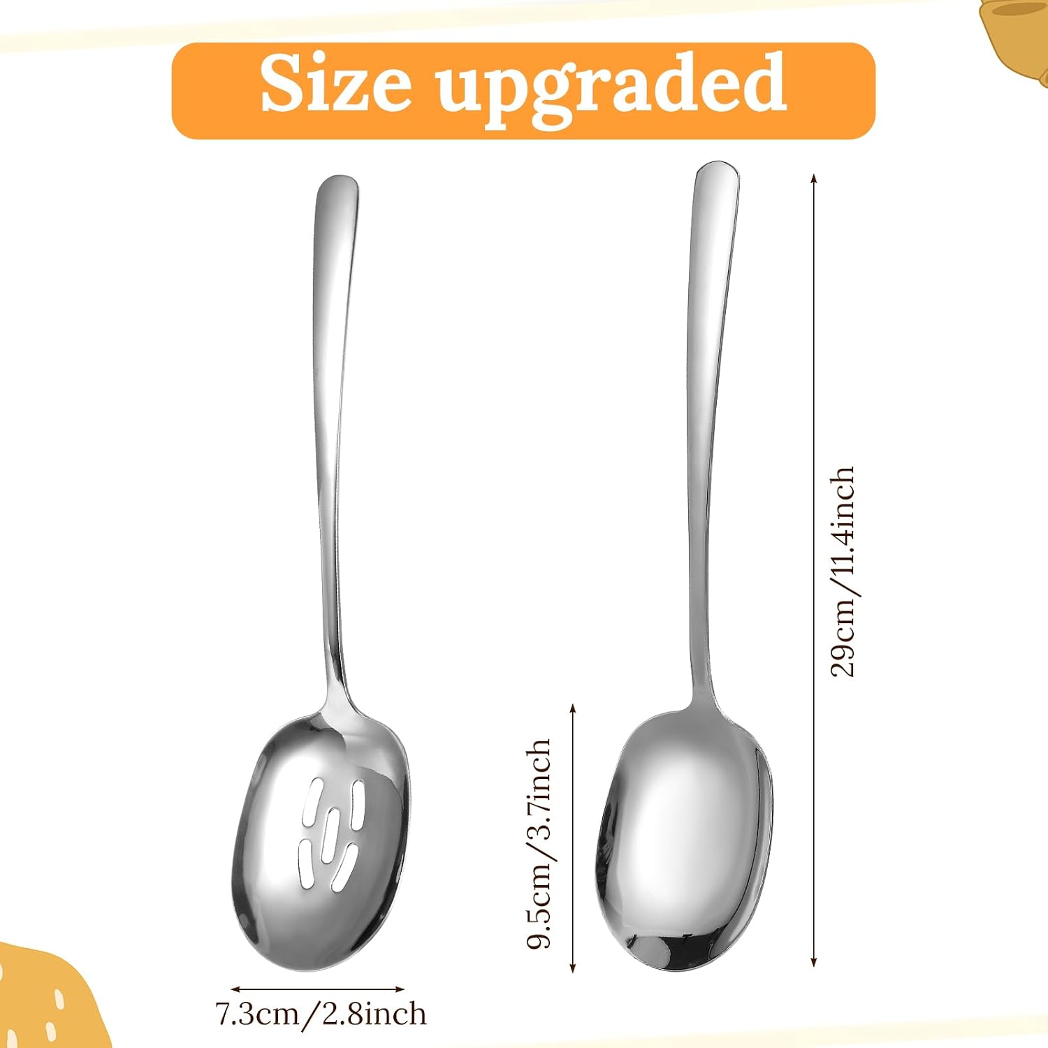 8PCS Stainless Steel Serving Spoons Set, Extra Large 11 Inch Serving and Slotted Spoon Cooking Spoons Cutlery Serving Utensils for Kitchen Buffet Parties Catering, Dishwasher Safe