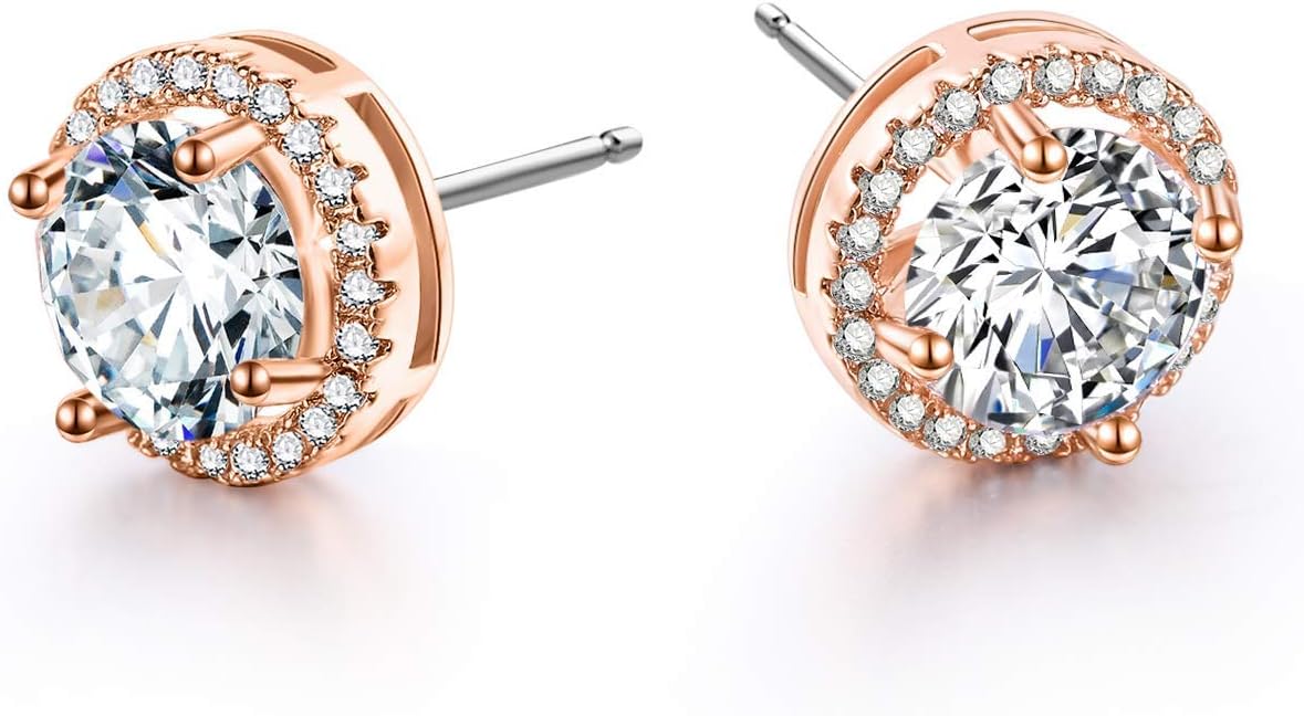 18K Gold Plated Halo Stud Earrings CZ Simulated Diamond Round Earing for Women, Rose Earrings for Man, Sparkle Allure Earrings with Size 0.39inch / 0.27inch, in Rose Gold,White Gold and Yellow Gold - Image 6