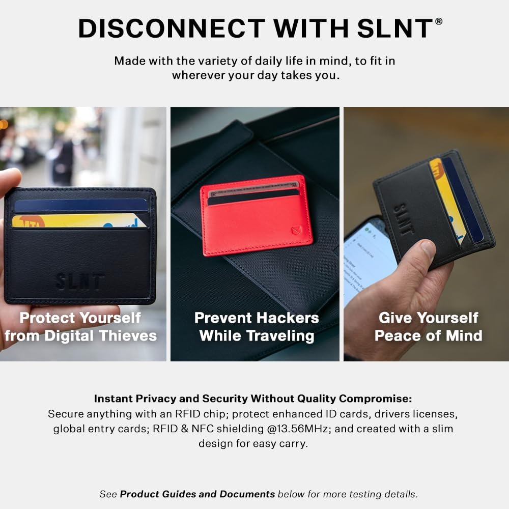 SLNT Napa Top Grain Leather RFID & NFC Signal Blocking Simple Card Wallet with 4 Credit Card Slots & 1 Center Pocket - Slim & Lightweight, Great for Travel, Daily Use - Image 4