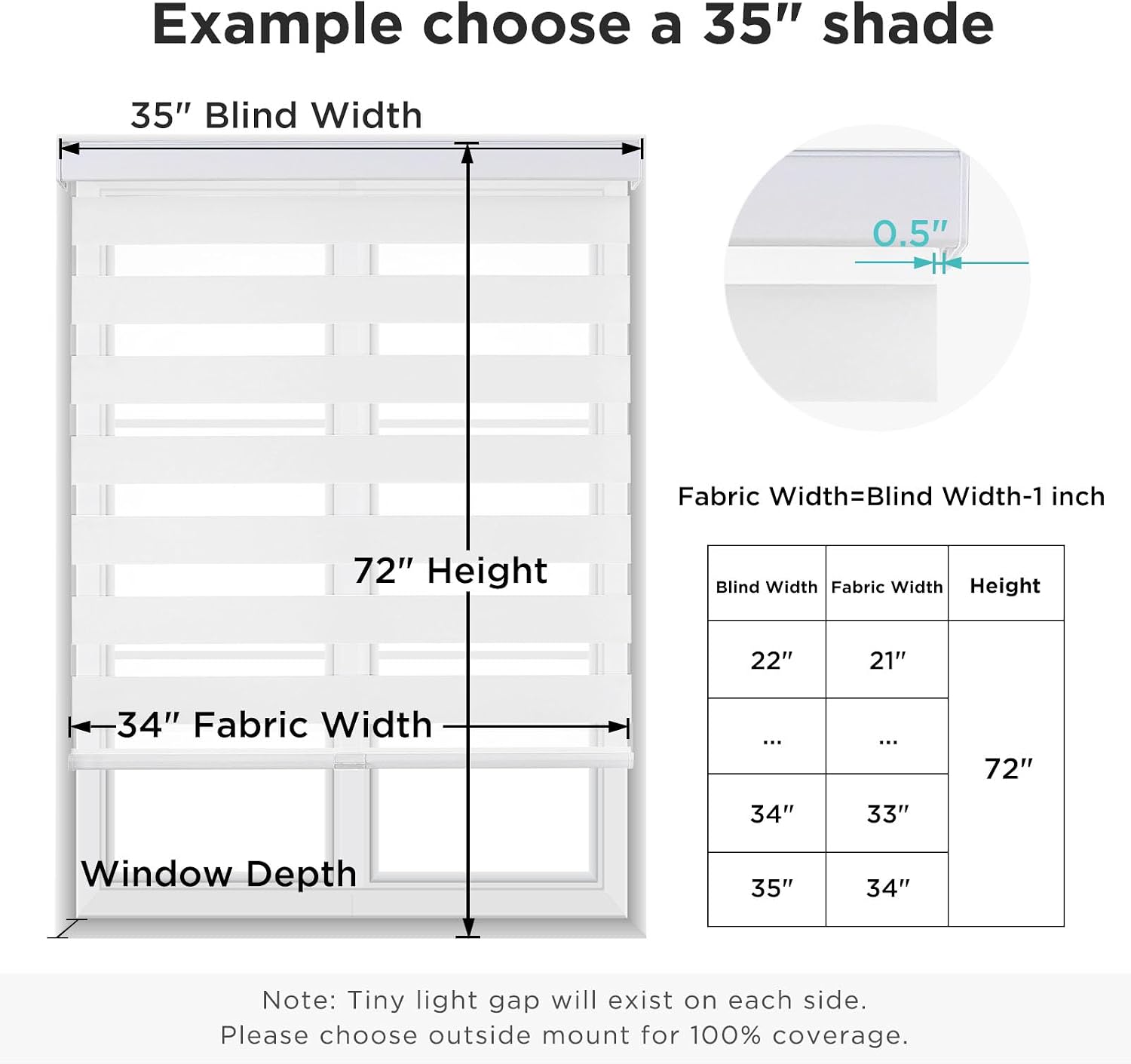 Joydeco Zebra Blinds for Windows, Upgraded Fabric, 22" W x 64" H, White