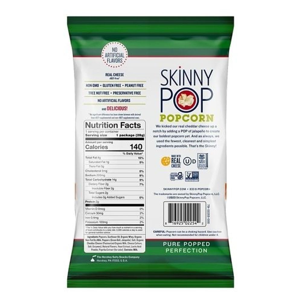 Skinny Pop Cheddar Jalapeño Popcorn, Kosher, Gluten Free & Non-GMO, Snack Size, 1 Ounce (Pack of 12)