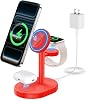 2025 3 in 1 Wireless Charging Station for Apple MagSafe Charger, 15W Fast Magnetic Mag-Safe Charger Stand for iPhone 17 16 15 14 13 12 Apple Watch AirPods Compatible with MagSafe, DeepRed