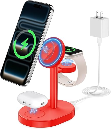 Miniatura 11 de Estación de carga inalámbrica 3 en 1 2026 para cargador Apple MagSafe, soporte de cargador magnético rápido de 15 W para iPhone 17, 16, 15, 14, 13