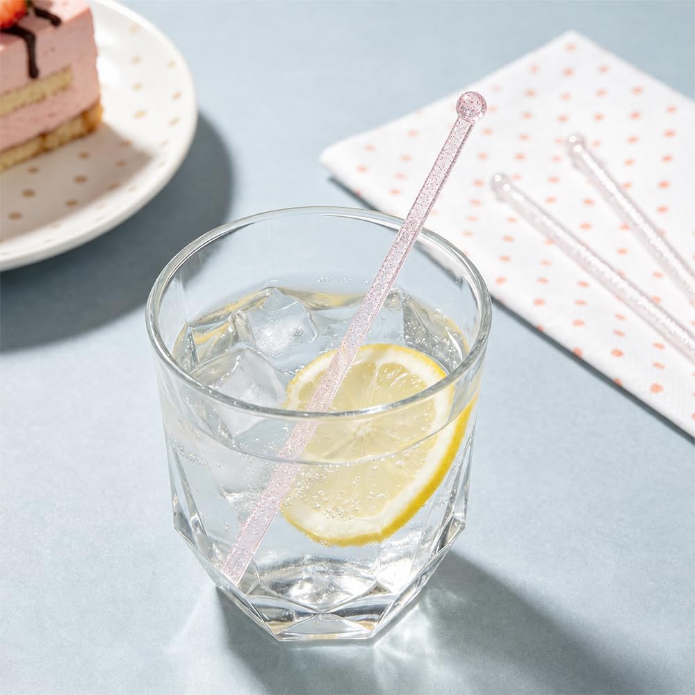 100 Pcs Plastic Swizzle Sticks,Ball Head Stirrer Red Glitter,Cocktail Drink Stirrers for Bar,Stirring Stick,Stir Sticks for Beverage Juices,Crystal Cake Pops Party Wedding Supplies (7.1 Inch)