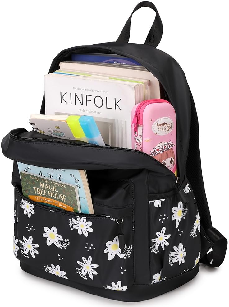 Black Backpack for School Teen Girls Backpacks Women Travel Laptop Back Pack Cute Floral Lightweight Todder Schoolbag Kids Bookbag Carry on Daypack - Image 5