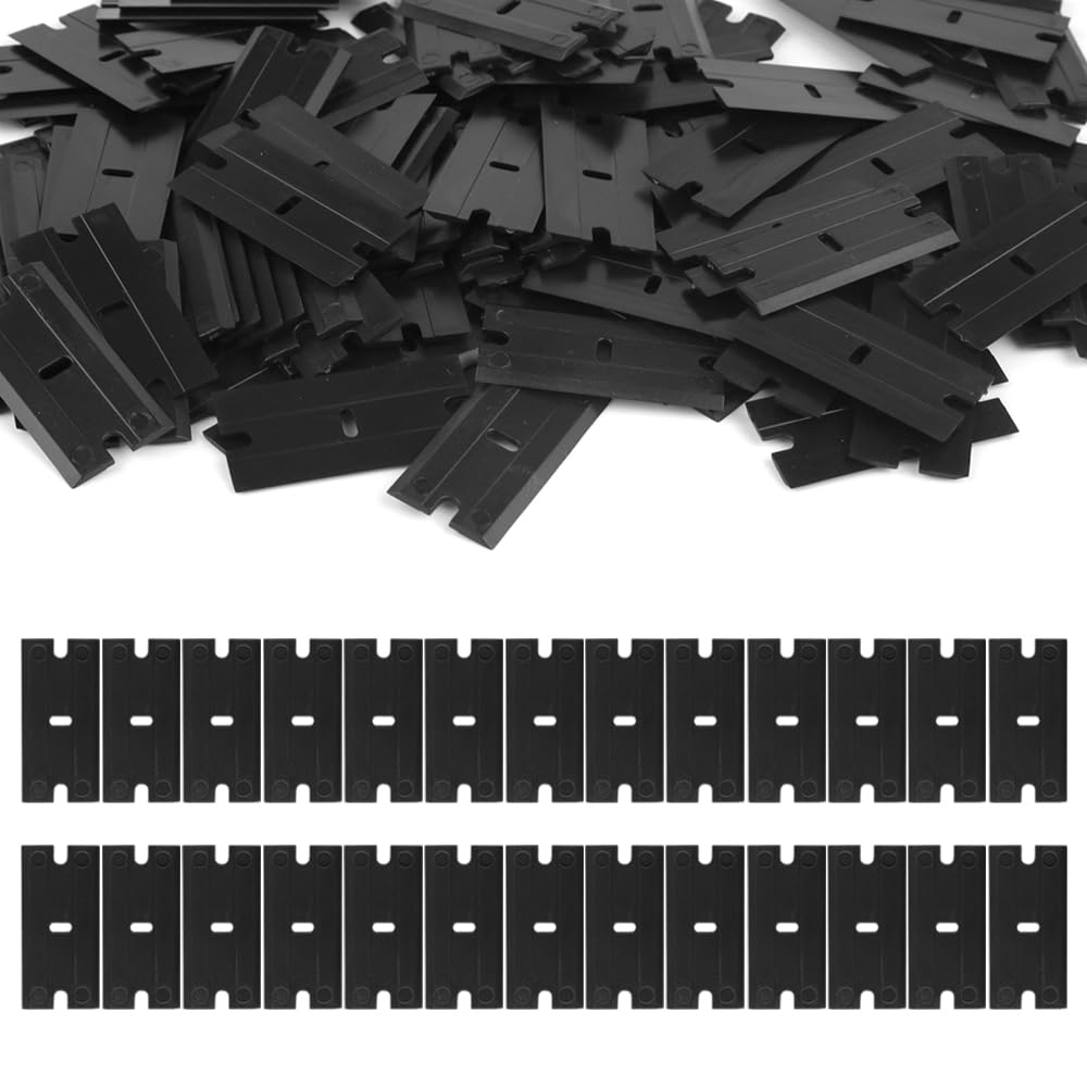 Hair Extension Tape Remover Tool 5Pcs Plastic Razor Blade Scraper with 25Pcs Plastic Razor Blades for Tape In Extensions Double Edge Razor Blade Scraper Adhesive Sricker Remover Labels