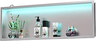 Wandnische Dusche Edelstahl mit RGB LED, Wandnische Bad Nische Duschnische Befliesbar mit Fernsteuerung 90cm×30cm, Silber
