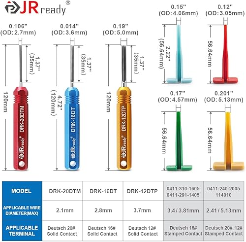 JRready ST2163 Deutsch Kit de engarzado Set+ST5236 Deutsch Pin Extractor Herramienta para 16 # 12 # 20 # Contactos Sólidos/Estampados 12-22 AWG
