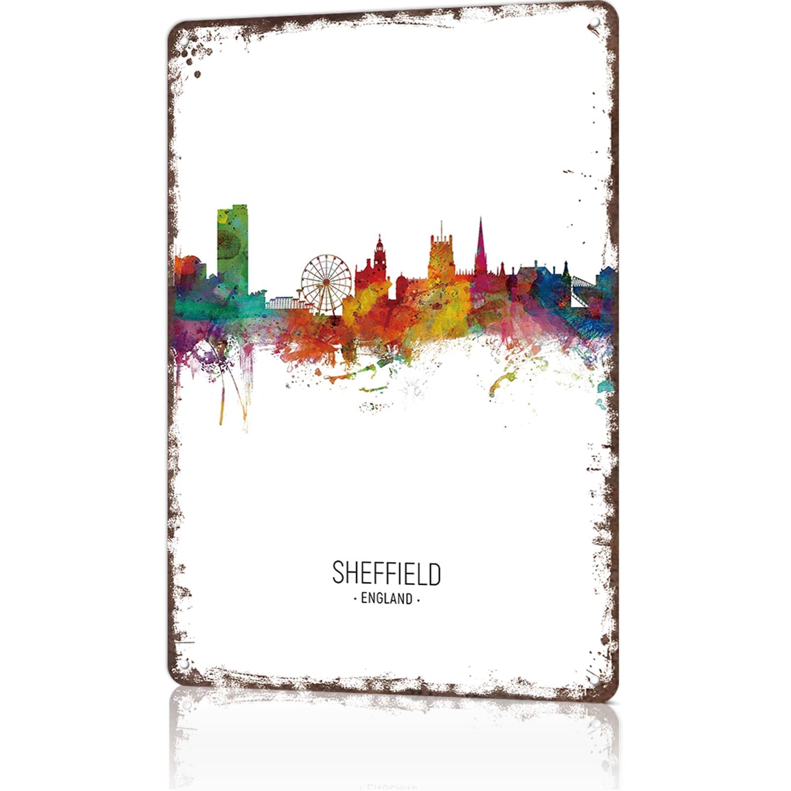 KWQDOZF Funny Signs Posters Sheffield England Skyline Wall Art Sign for Bedroom Dorm Home Garage Bar Decor 8X12inch