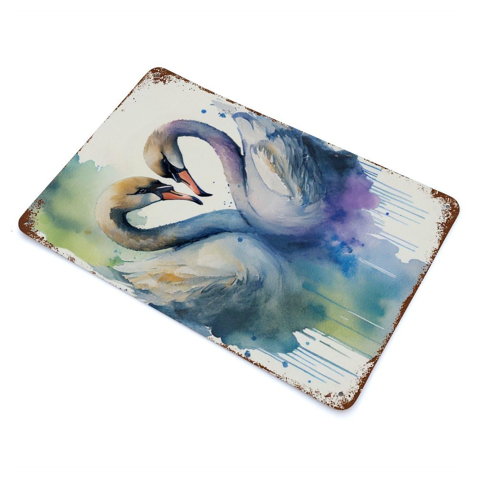 Rusty Metal Tin Sign with Swan Heart Design 11.8"x7.9", for Shed, Workshop And Garage Wall Decor, Classic Wall Plaque