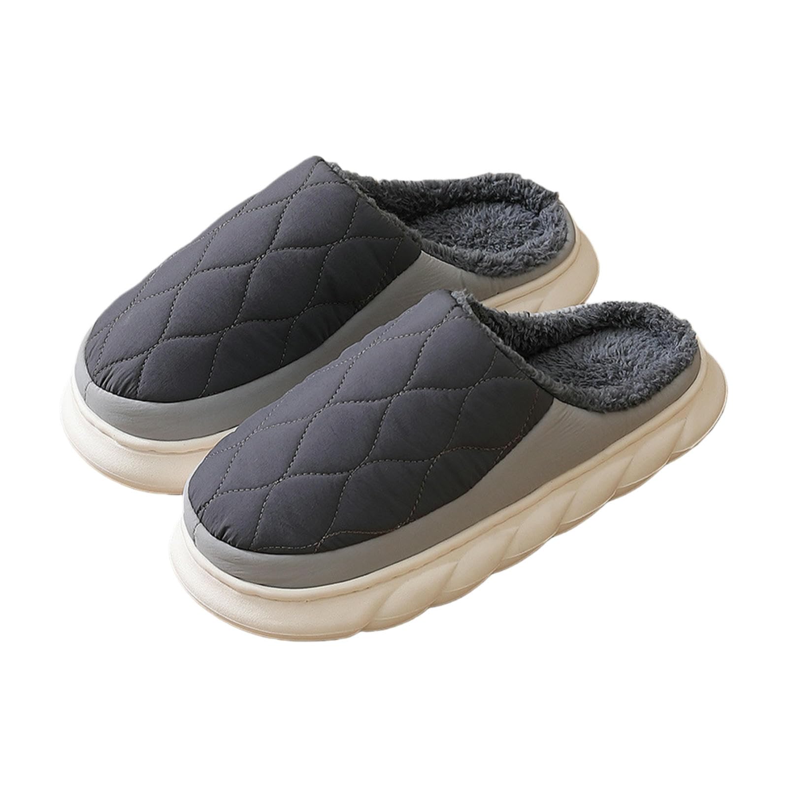 Hausschuhe Damen Herren Winter Daunenstoff Home Wear Dicke Sohle Warme wasserdichte rutschfeste Baumwollhausschuhe Damen-dunkelgrau-40-41 Passt 39-40