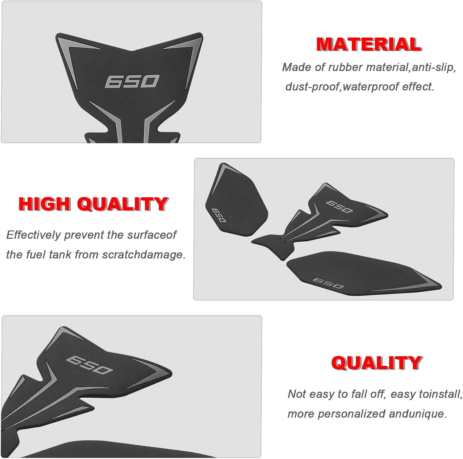 Motorcycle Tank pad Fuel Tank Protector, Compatible with Kawasaki Ninja 650 Z650 Gas Tank Sticker Set Rubber Protection Pad (Gray)