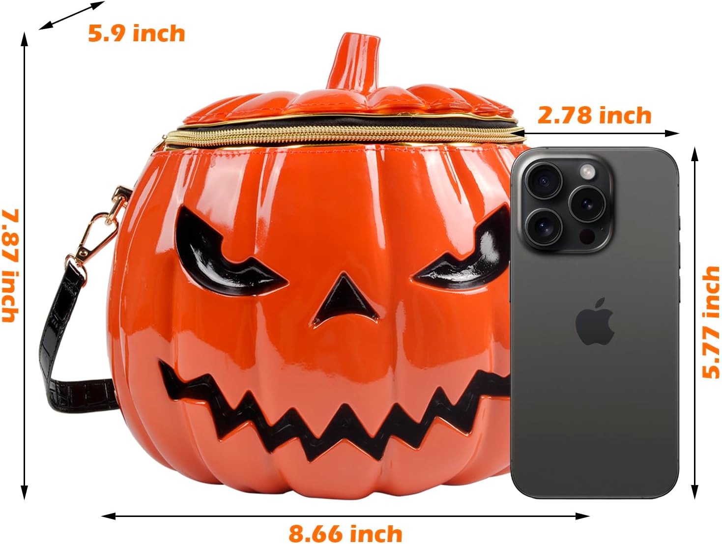 QZUnique Pumpkin Shoulder Bag 3D Glossy PU Purses Halloween Novelty Crossbody Bag holiday Party Gift Candy Bag