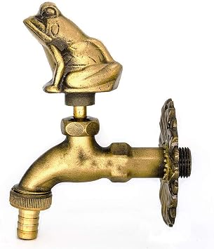 Frog Decorative Antique Brass Garden Outdoor Faucet with a Set of Brass Quick Connecter for 1/2" Inches Hose