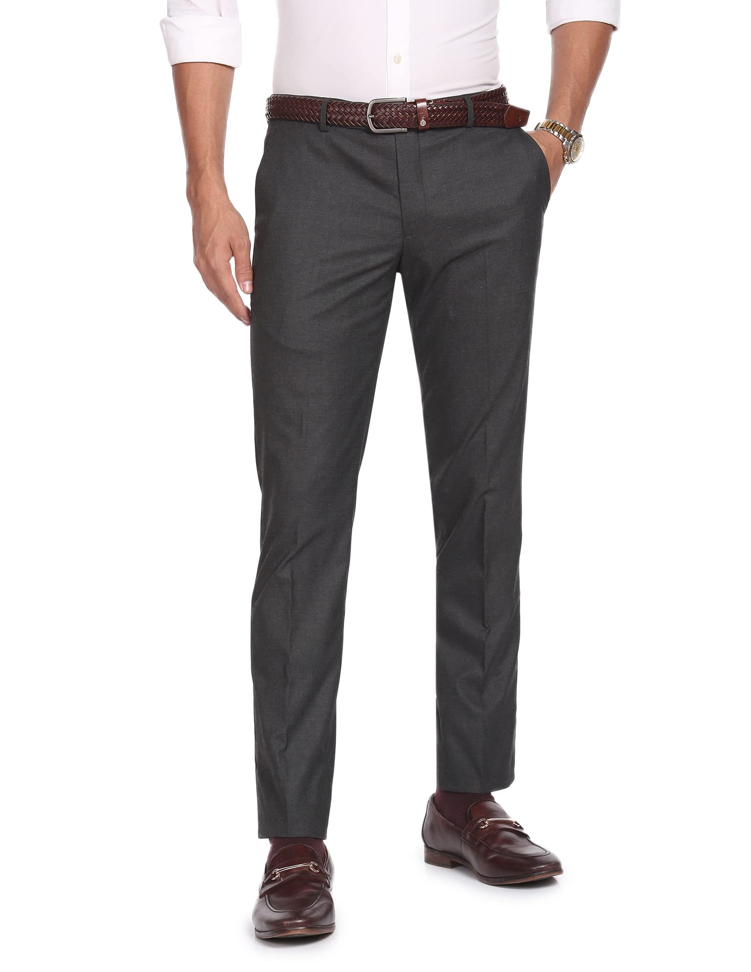 arvind Smart Waist Solid Formal Trousers-picture-21