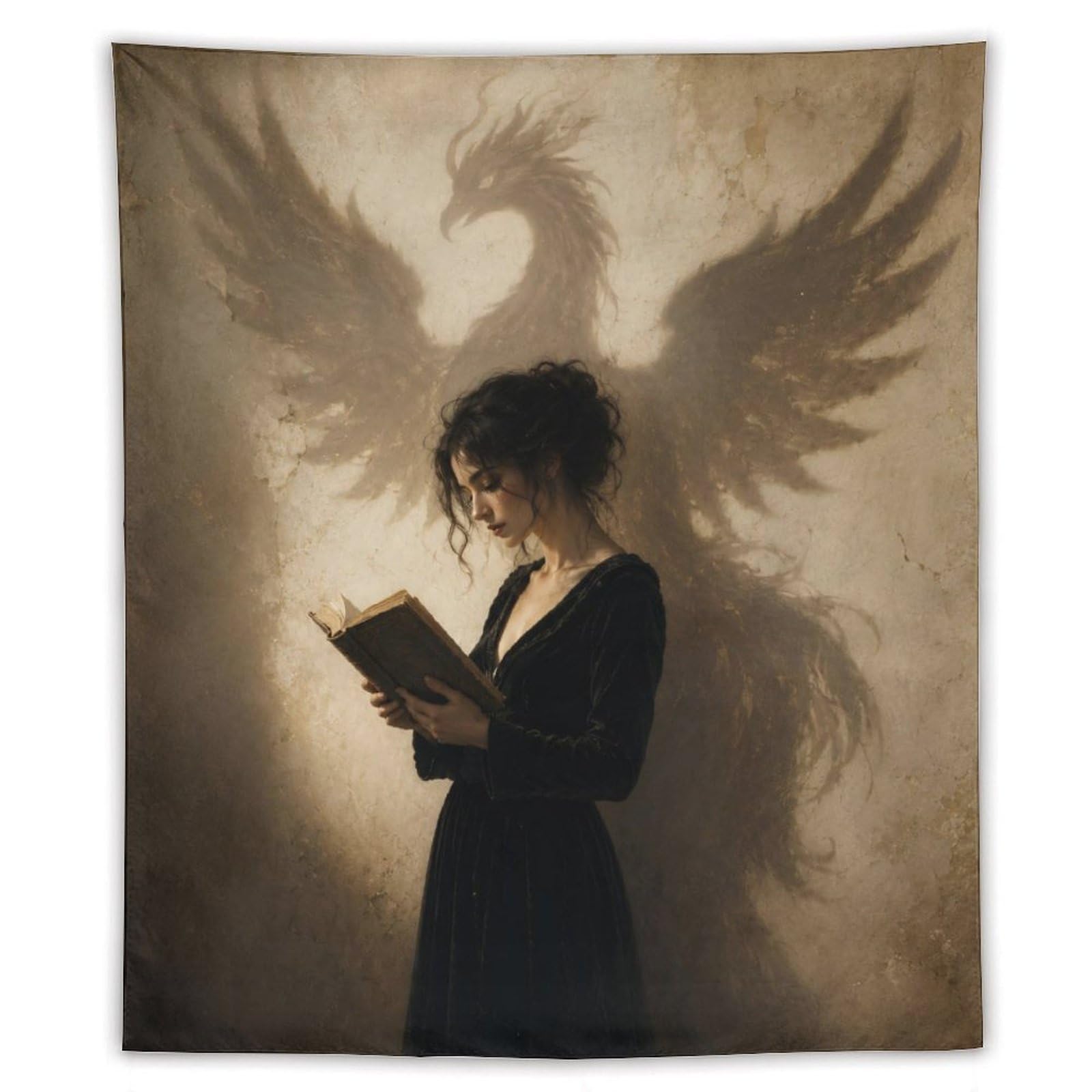 W7C8U2X3 Woman Phoenix Shadow Wall Tapestry, Surrealist, Ceiling Hanging