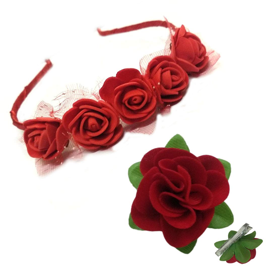 GadinFashion™ Pack of Red Rose Hair Band/Tiara Designed and Fabric Red Rose Flower Hair Clip | Hair Accessories for Girls/Women (B07NRT21G1) Amazon Price History, Amazon Price Tracker