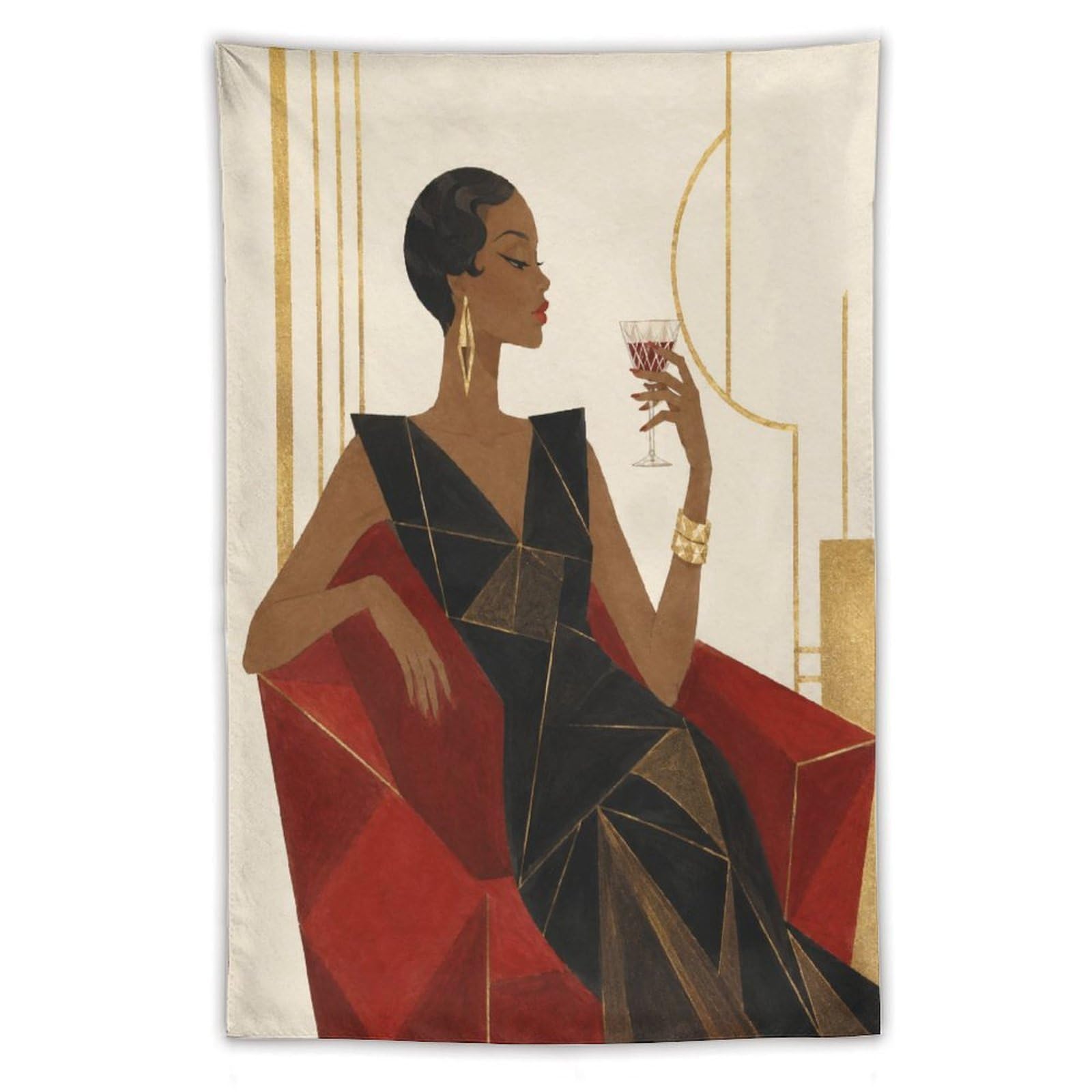 W7C8U2X3 Elegant Woman with Wine Wall Tapestry, Modern Geometric