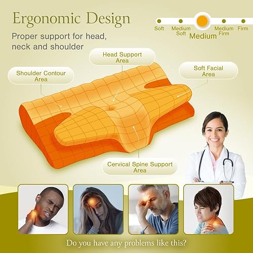 Miniatura 3 de GOUKUMIN - Almohada cervical de espuma viscoelástica para aliviar el dolor de cuello y hombros, almohada ortopédica sin olor para personas que