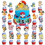 25PCS Kawaii Anime Cake Topper Cute Cartoon Cupcake Toppers Happy Birthday Cake Decoration for Kids