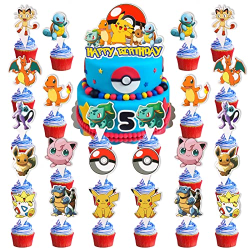 25Pcs Kawaii Anime Cake Topper Cute Cartoon Cupcake Toppers Happy Birthday Cake Decoration For Kids Teens Adult Birthday Party Supplies #TOP1