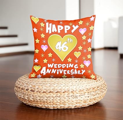 DreamVio Happy 46th Anniversary Pillow,Cushion for Gifting on Birthday's & Wedding to Couple,Husband, Wife, Friends Color : Orange (12 x 12 inch)