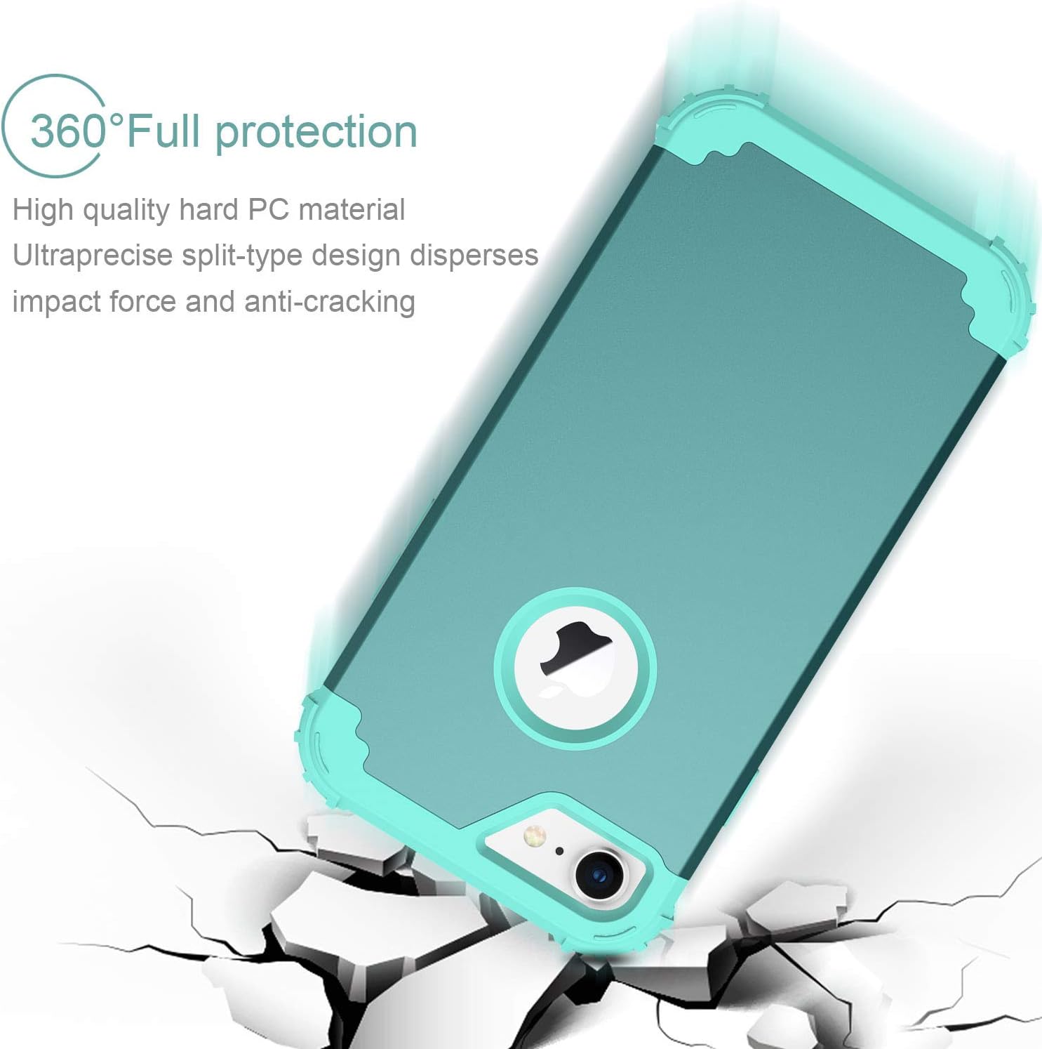 BENTOBEN Phone Case for iPhone 8/iPhone 7, 3 in 1 Shockproof Heavy Duty Rugged High Impact Resistant Hybrid Hard PC Soft Silicone Bumper Full Body Protective Case for iPhone 7/8, Light Teal