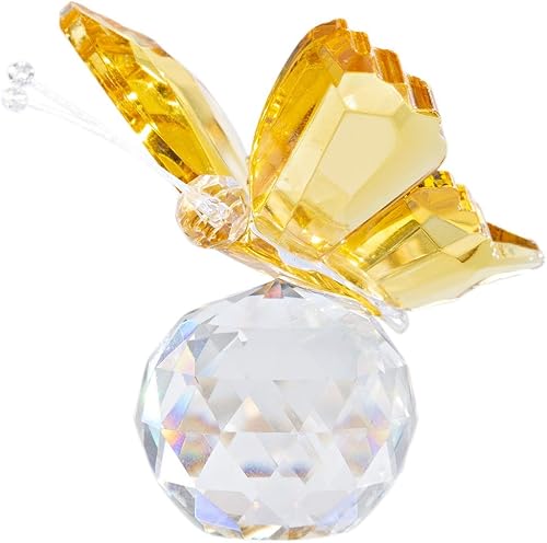Miniatura 2 de H&D Figura de mariposa voladora de cristal con base de bola de cristal, colección de adornos de vidrio cortado, estatua de animal coleccionable,