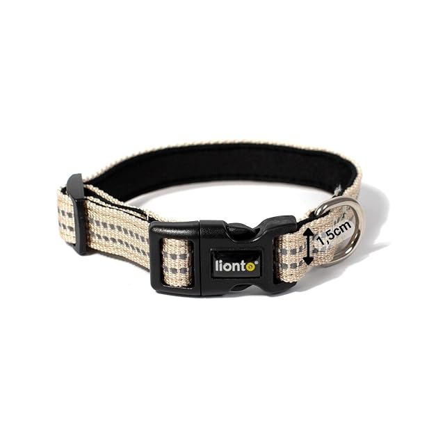 Foto 4 de 6 de lionto Collar de Perro Acolchado Collar de Nylon Reflectante Impermeable Ajustable, Tamaño XS, Beige