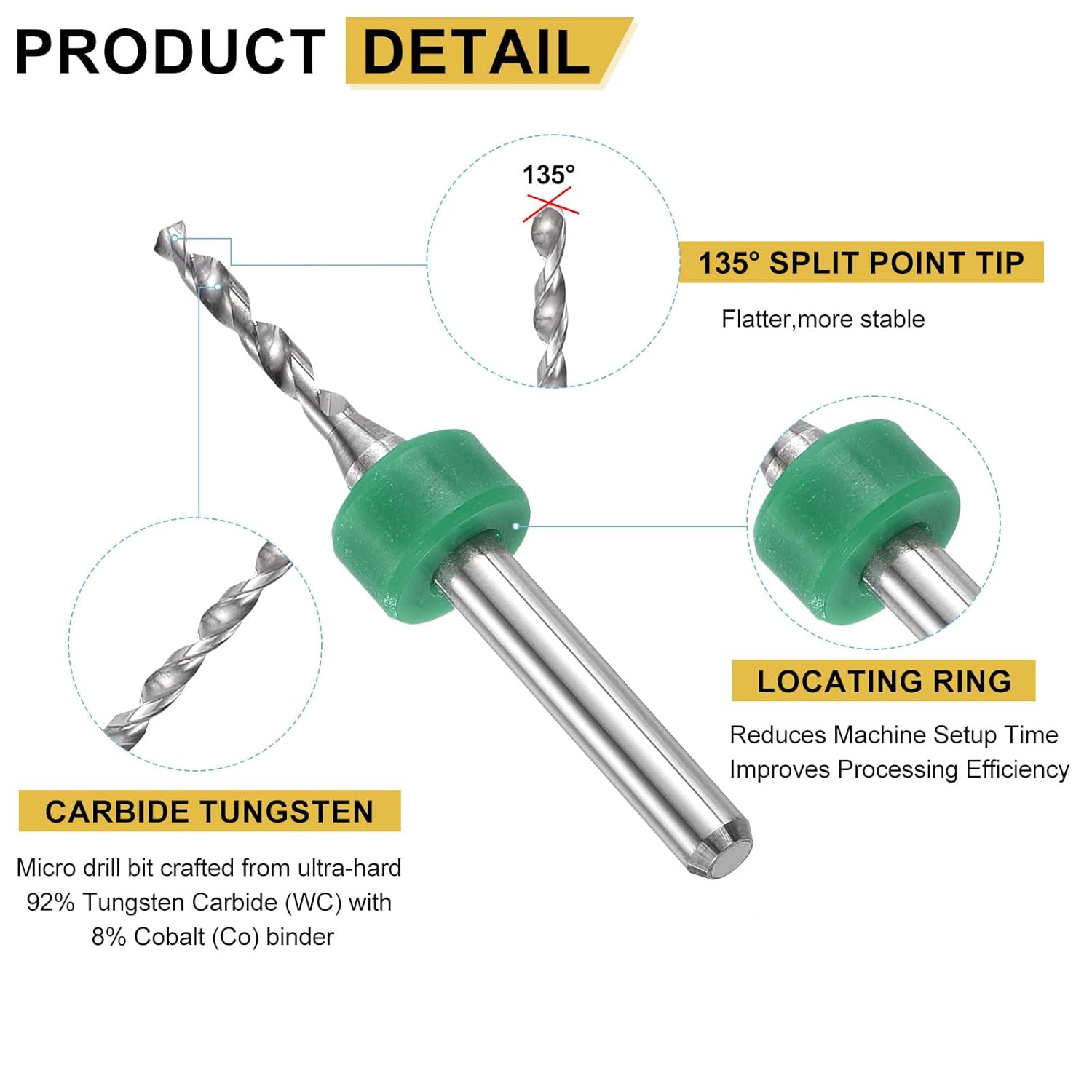 PATIKIL 10 Pack 1.85mm Micro Drill Bits 1/8" Shank Carbide Tungsten Steel 135° Mini Small Bits Print Circuit Board Drilling Tool for CNC Engraving Precision Machinery