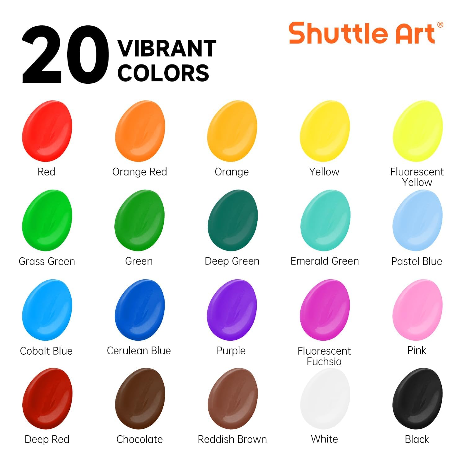 Shuttle Art 20 Farben Abwaschbares Fingerfarben Kinder Ungiftig (je 250ml) | Temperafarbe für Kinder, Fingermalfarbe für Baby Hände & Füße | Handabdruck & Fußabdruck | Papier, Fenster, Basteln