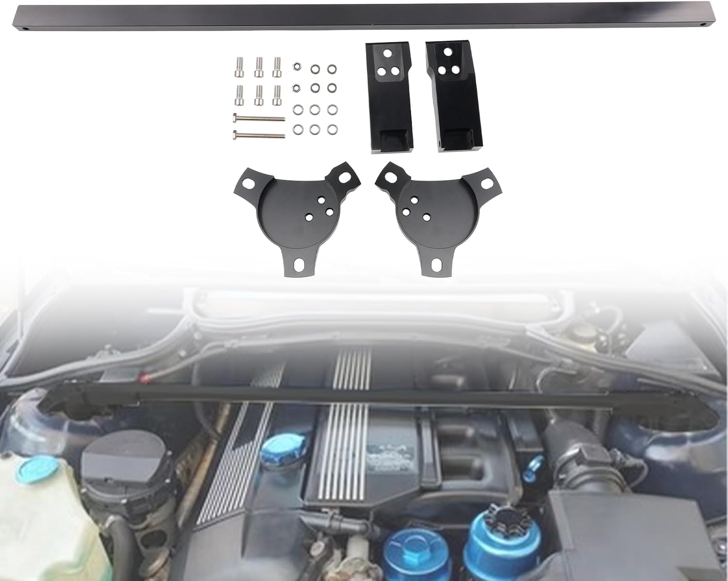 Front Strut Brace Aluminum Strut Tower Bar Compatible with BMW E46 323i 323ci 325i 325ci 328i 328ci 330i 330ci 2002-2006 Anodized Finish