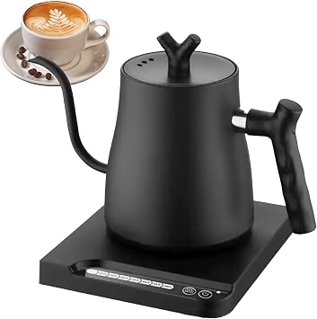 1L Electric Gooseneck Kettle,Real-Time Temp Control Hot Water Boiler,kettles Electric to Pour Over Coffee, Brew Tea,1000 Watt Quick Heating Pot,Smart Kettle 304 Stainless Steel,Matt Black