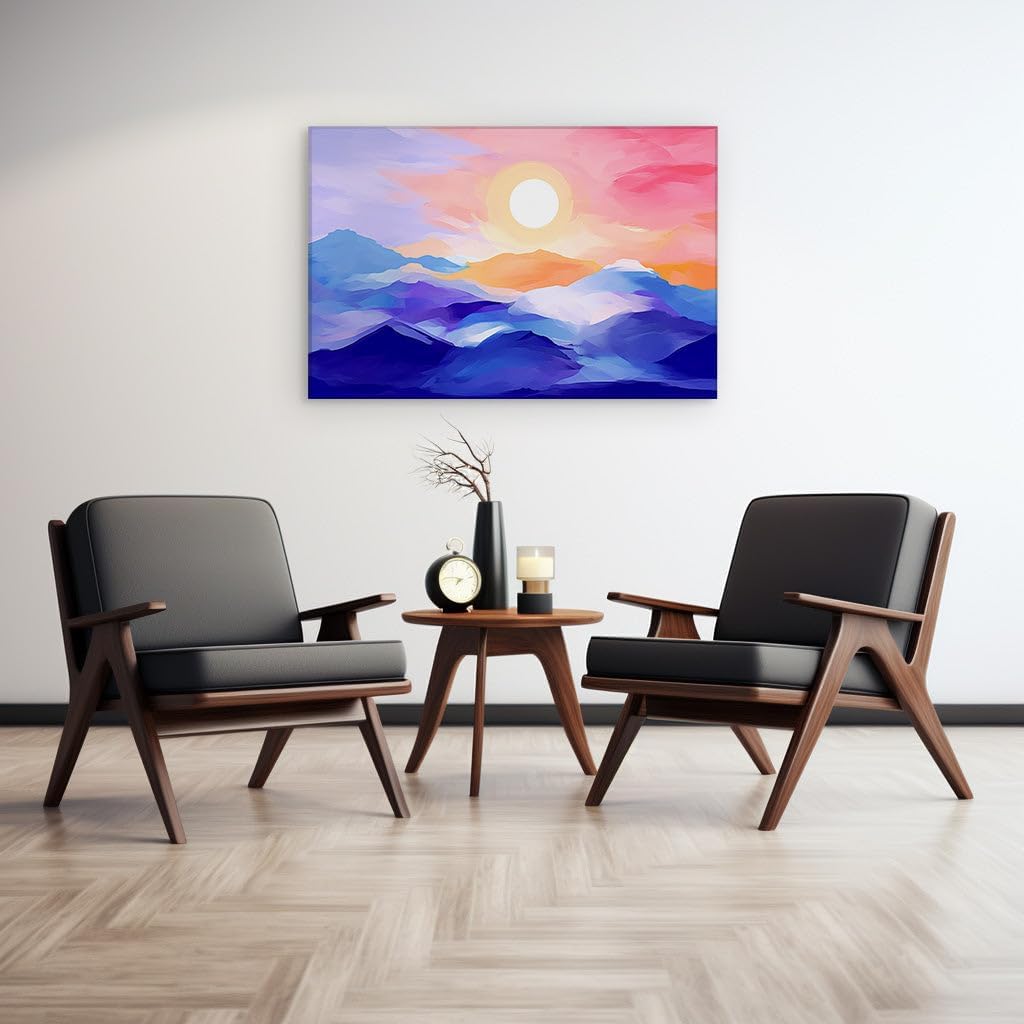 Canvas for Living room. Awakening Splendor: Sunrise Majesty Amidst the Mountain Mists, 27 x 18 inch Canvas Wall Art - Contemporary Masterpieces - Modern Home Decor
