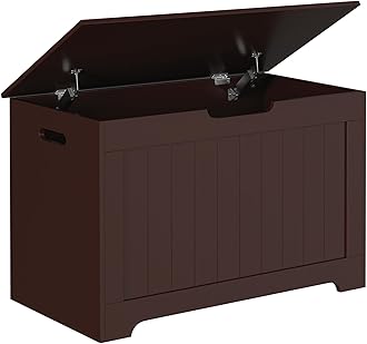 Storage Chest Wooden Storage Box with Flip-top Lid & Safety Hinge, Living Room BedroomOrganizer, Entryway Bench with 100L Storing Area, Brown