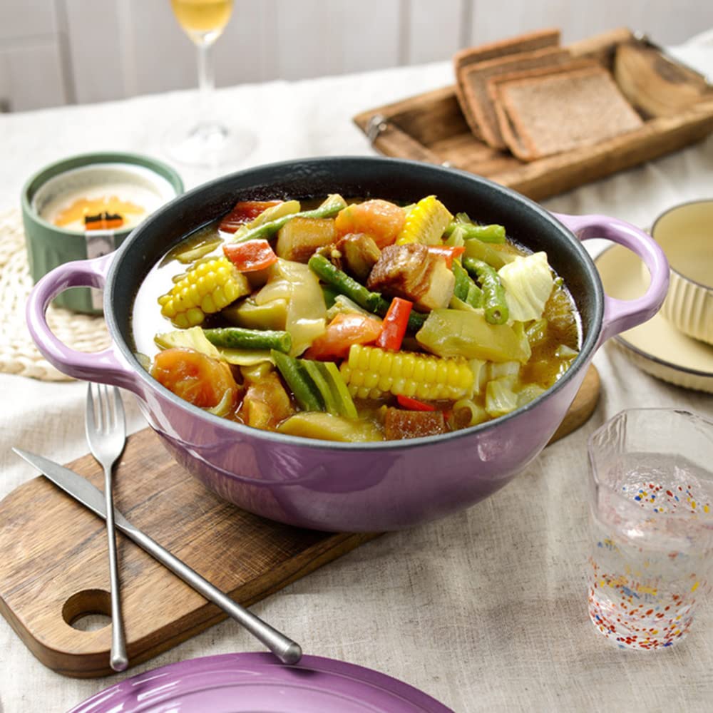 Cacerola Baja De Hierro Fundido Esmaltado con Tapa, Redonda Olla Holandesa, Olla de Hierro Fundido, Cocotte Olla, Cacerola de Inducción