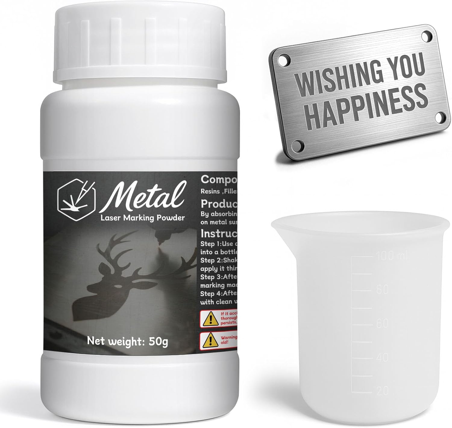 1DFAUL 50g Laser Marking Powder, Metal Marking Spray Fluid for Laser Engraving, High Contrast, Permanent Mark, for Aluminum Stainless Steel Brass