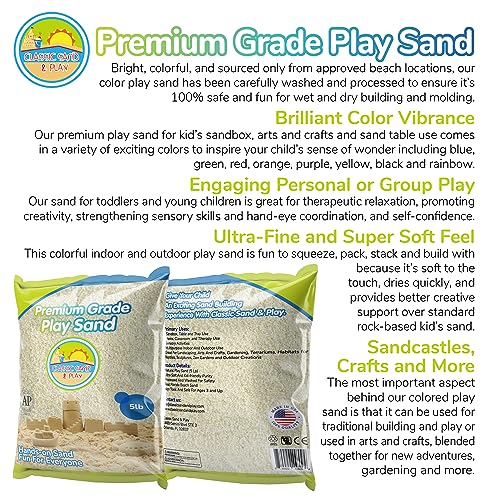 Classic Sand and Play Sand for Sandbox, Table, Therapy, and Outdoor Use, 5 lb. Bag, Natural, Non-Toxic, Wet Castle Building for Creativity and Stimulates Sensory Skills