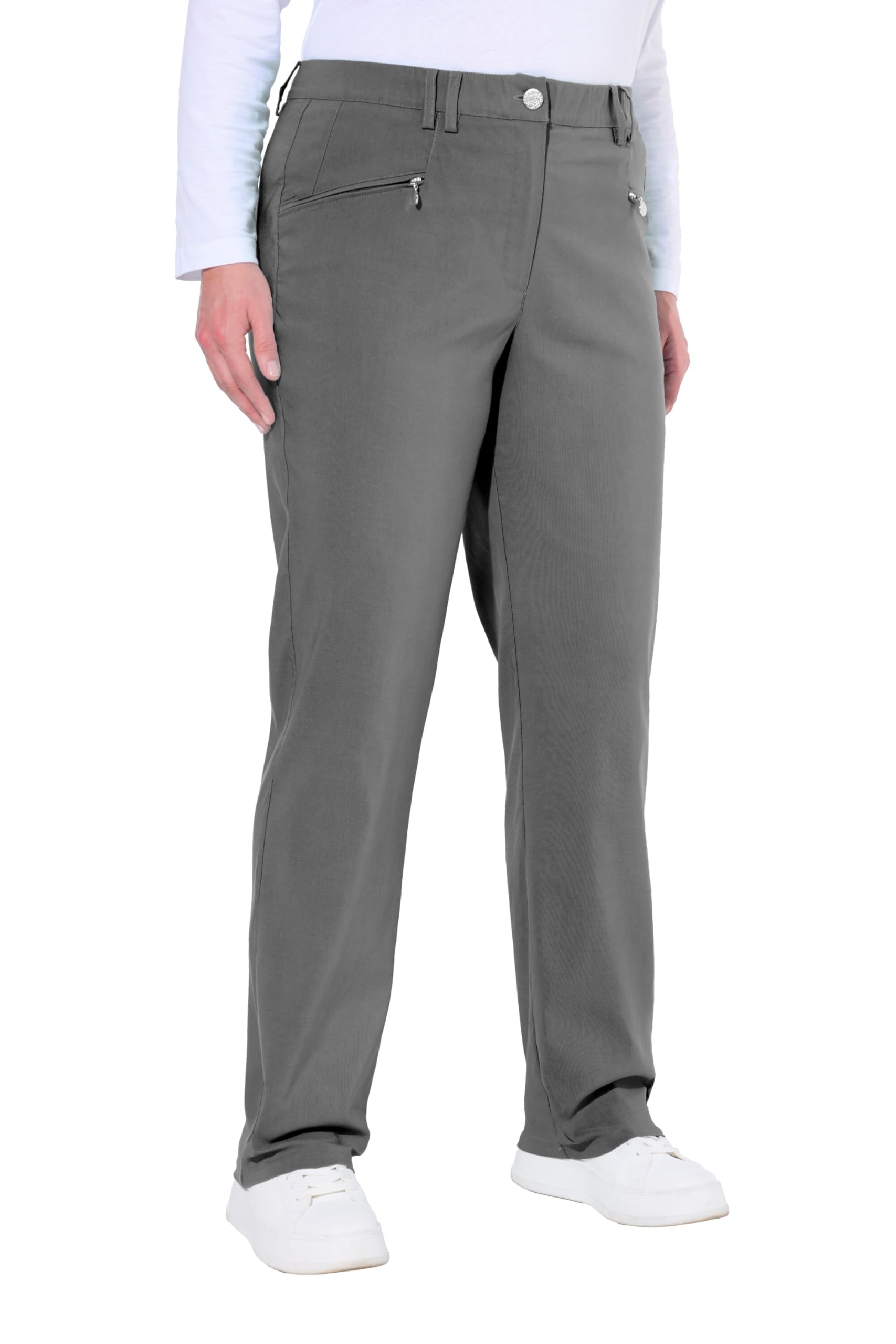 Ulla Popken Damen große Größen Übergrößen Plus Size Bengalin Stretchhose Mony, konisches Bein, Zipptaschen 842106