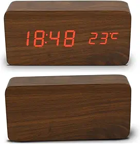 Relógio Wood Despertador Digital Led Com Data/temperatura