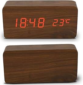 Relógio Wood Despertador Digital Led Com Data/temperatura