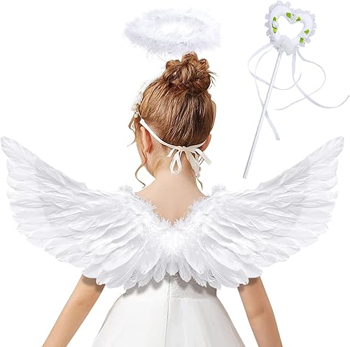 Alas de ángel, alas de ángel para adultos, alas de ángel y halo para mujeres, niños y niñas, disfraz de disfraz de Navidad y Halloween