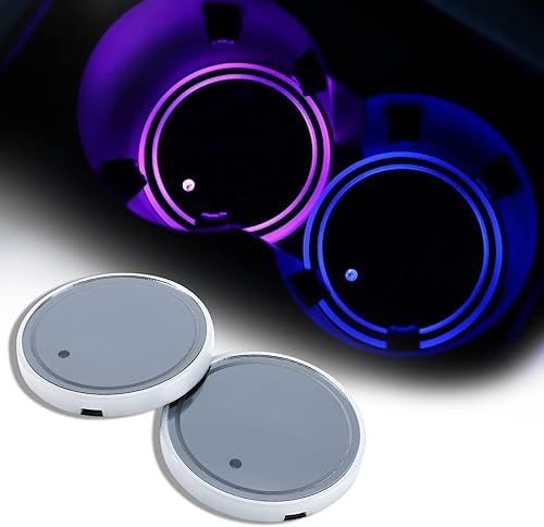 ACODABLEM Paquete de 2 luces LED portavasos, posavasos para automóvil con 7 colores cambiantes, alfombrilla de carga USB, almohadilla luminiscente,