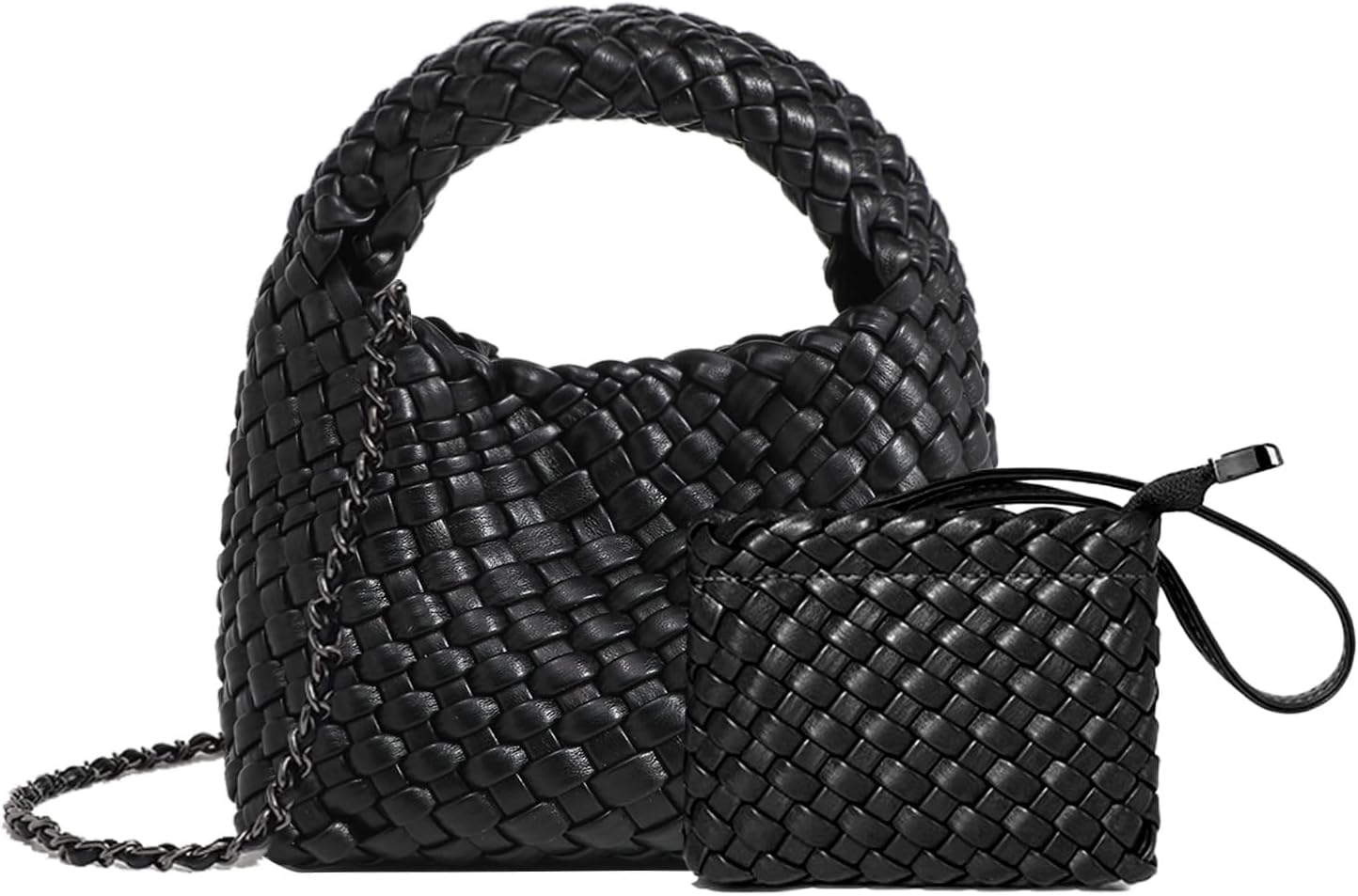 JINMANXUE Fashion Mini Handbag For Women, Woven Tote Bucket Composite Bag Knitting Chain Bags, Crossbody Shoulder Purses